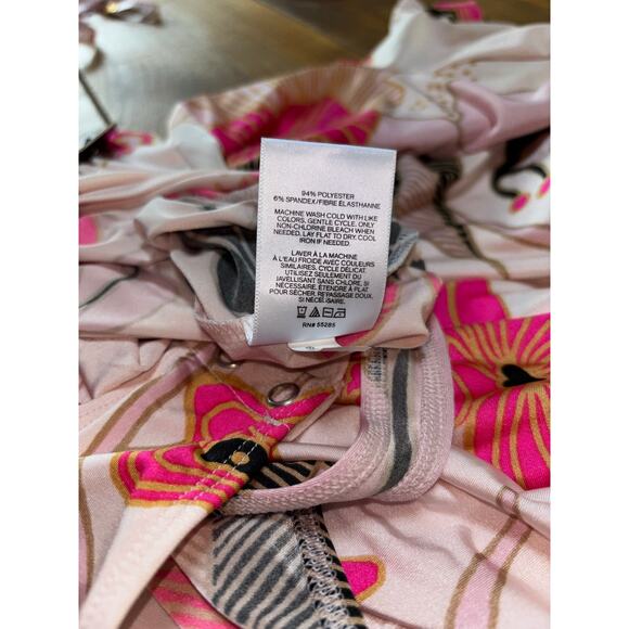 NWT Womens Express Pink Black Floral Long Sleeve Snap Button Bodysuit Size XL - Picture 8 of 8